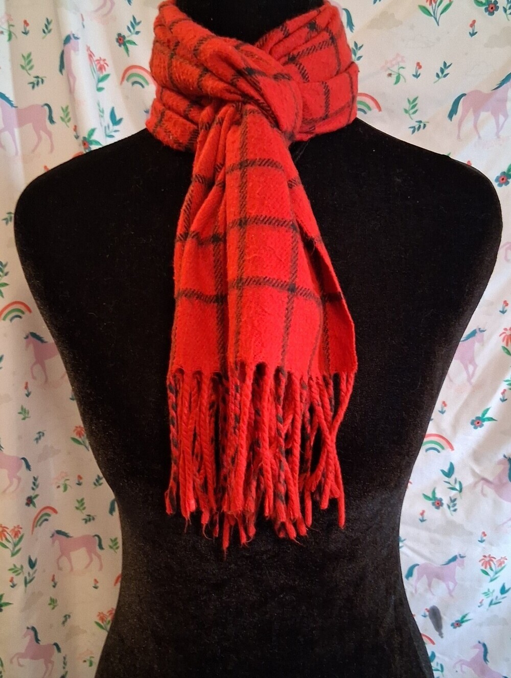 Vintage Christian Dior Cashmaire Black & Red Unisex Business Casual Scarf Wrap